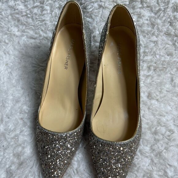 Marc Fisher Garicky Glitter Ombré gold and silver slip on heels pointed toe SZ8M - Picture 6 of 9